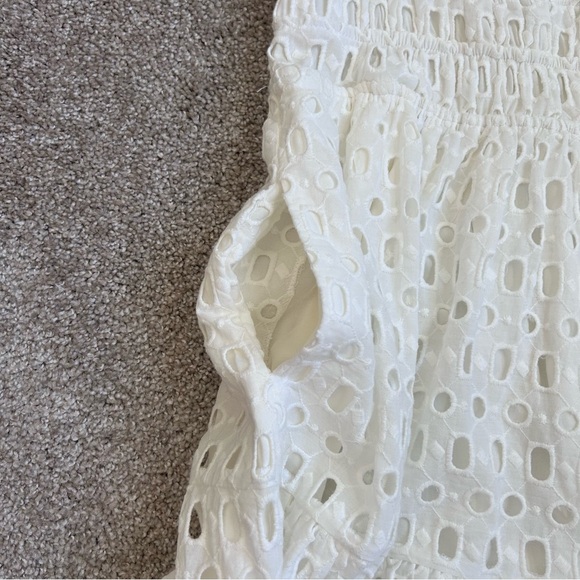 Anthropologie Maeve White Eyelet Puff Sleeve Smocked Waist Mini Dress Size 0 - Picture 7 of 15